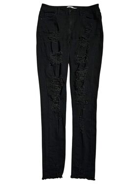 Black Distressed Destroyed Skinny Stretchy 5 Pocket Denim Jeans Size 9